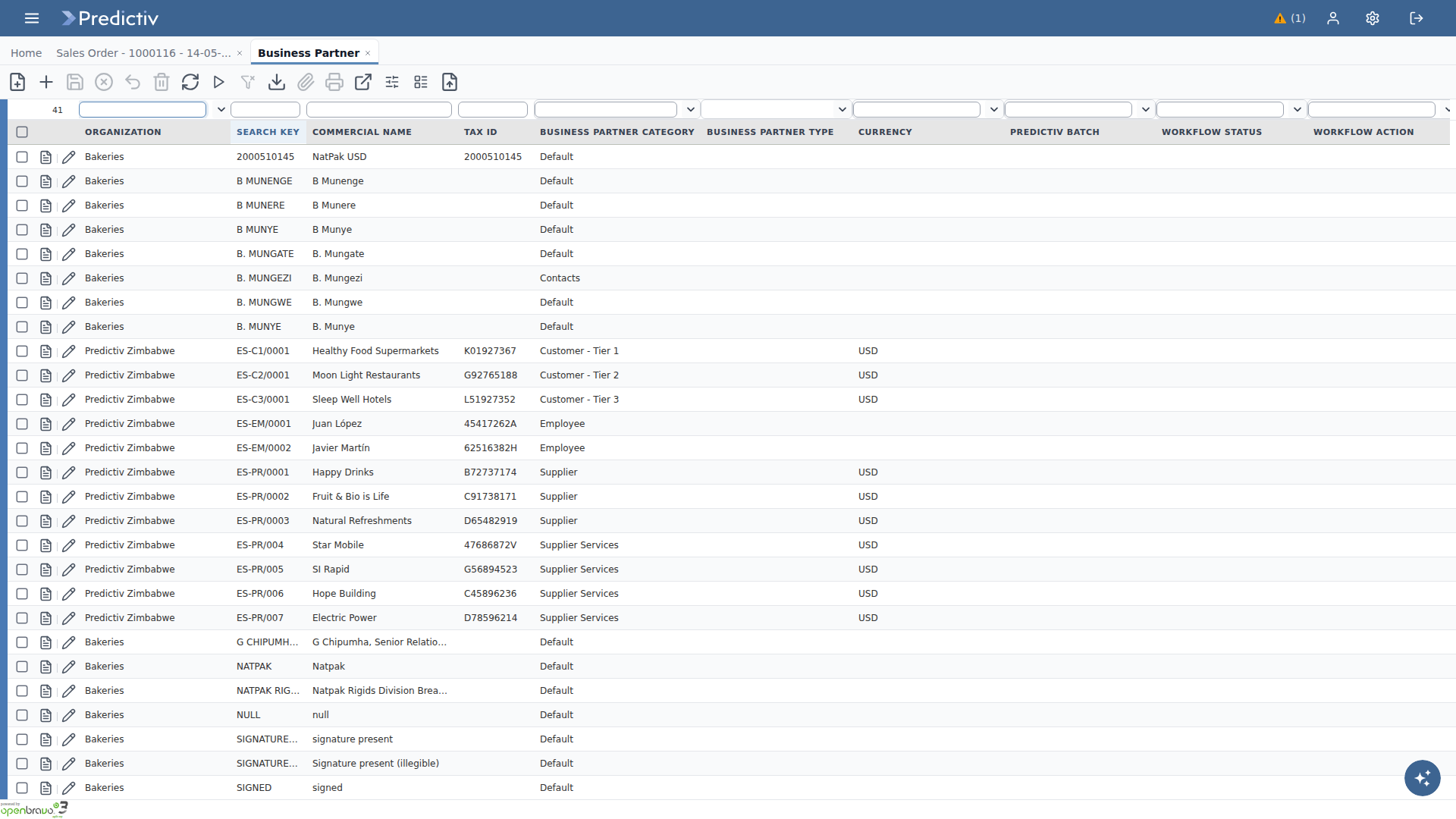 Business partner list view in Predictiv ERP